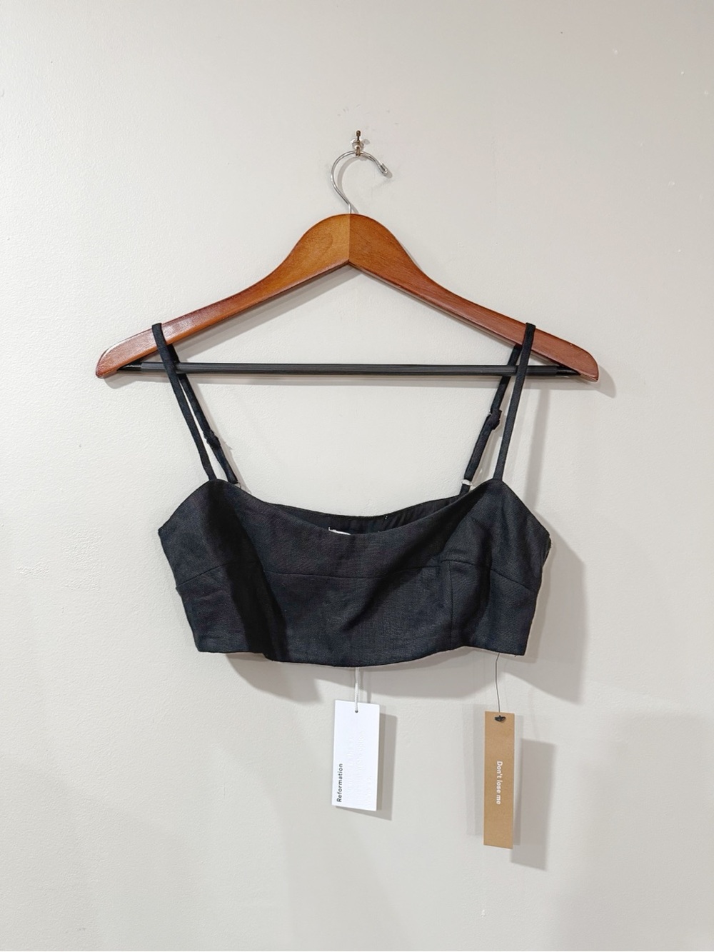 Reformation Amery Women 0 Black Linen Cropped Bustier Top NWT Quiet Luxury